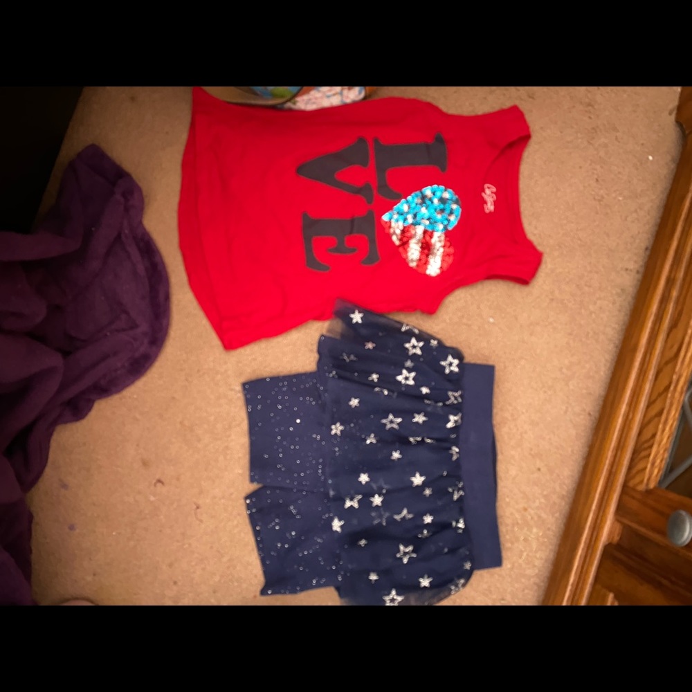 4th of July shirt and shorts with tool skirt